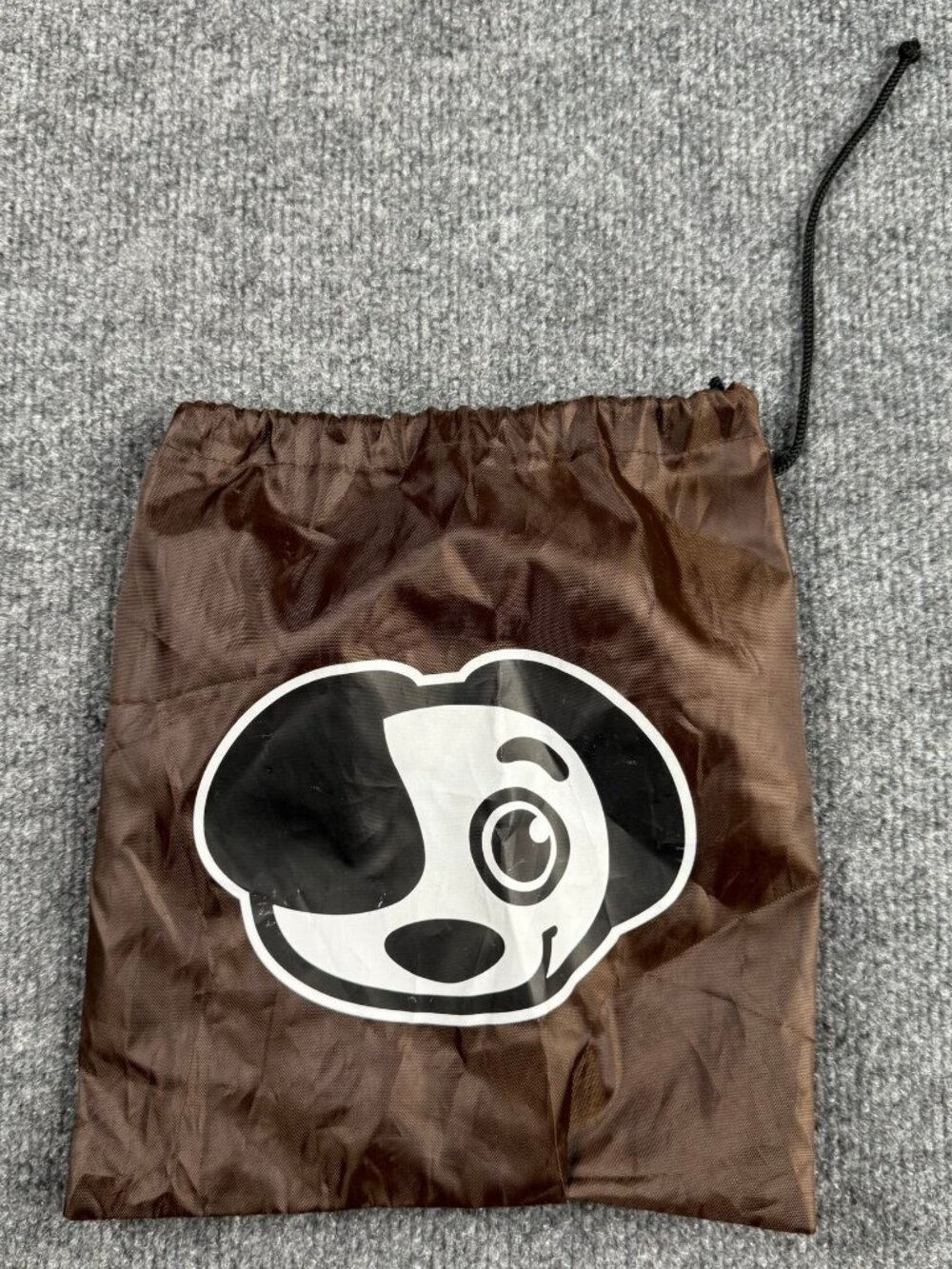 Vintage Cartoon Dog Graphic Drawstring Dust Bag Brown Nylon Pouch 11" x 10"